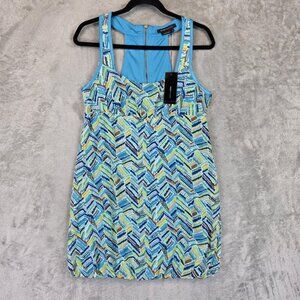 BCBGMAXAZRIA Dress Womens Small Blue Green Tribal Chevron Sleeveless Tank NWT